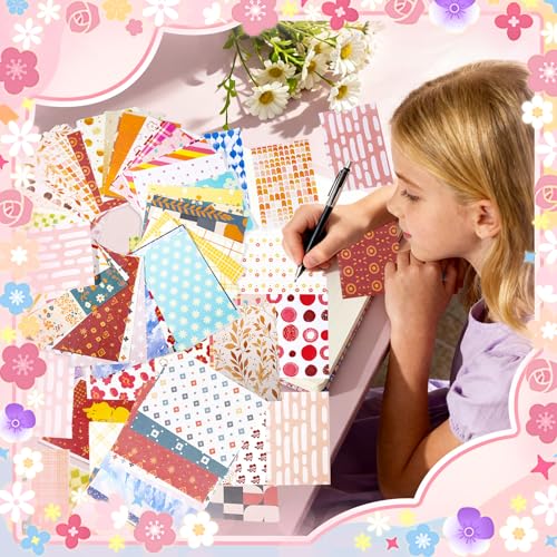 X Hot Popcorn 600 Sheets Vintage Scrapbook Paper Set Aesthetic Paper Supplies Diy Decorative Supplies for Writing Drawing Embellishment Scrapbooking Travel Journal 3.35x2.17 Inch - Image 5
