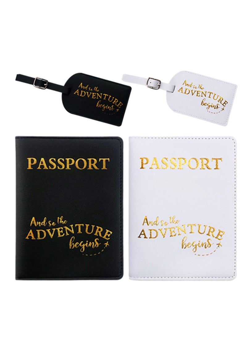 Generic 2 Pcs Passport Covers and 2 Pcs Luggage Tags, Travel Suitcase Tag Organizer, PU Leather Passport Holder Cover, Travel Wallet Case for Passport, Credit Cards, Business Cards, and Boarding Passes  - Image 1