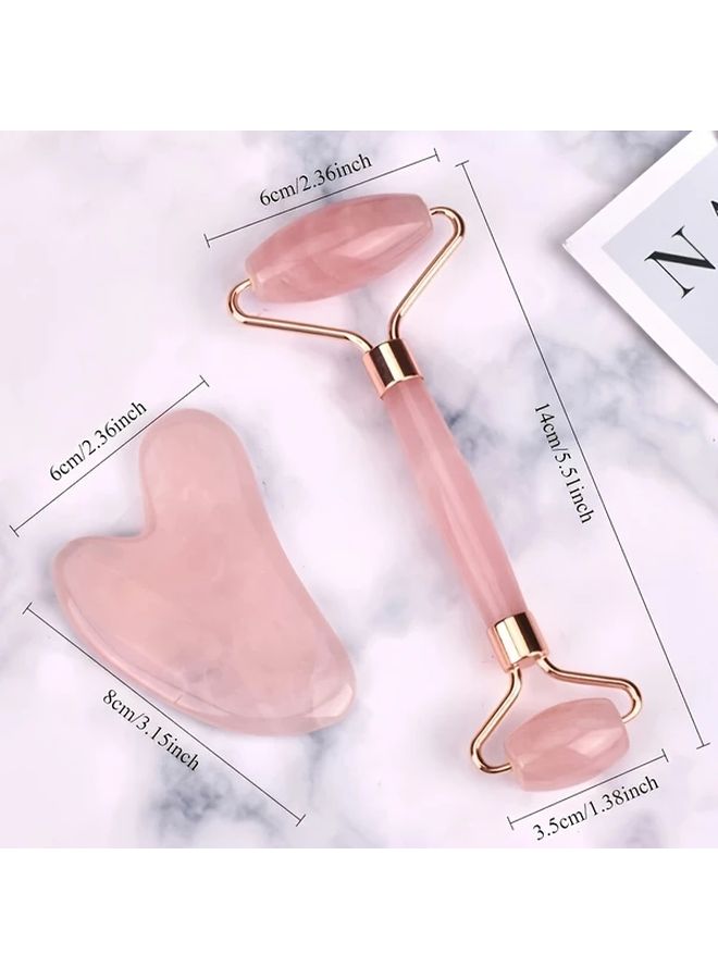 Pink Resin Gua Sha Massage Tool and Facial Roller Set Manual Relaxation Gift - Image 3