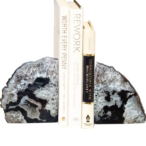 AMOYSTONE Agate Bookends Black Geode Book Ends Heavy Duty Bookend Holder Decorative with Rubber Bumpers Small(1 Pair, 2-3 LBS) - Image 2