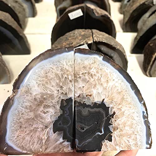 AMOYSTONE Agate Bookends Black Geode Book Ends Heavy Duty Bookend Holder Decorative with Rubber Bumpers Small(1 Pair, 2-3 LBS) - Image 4