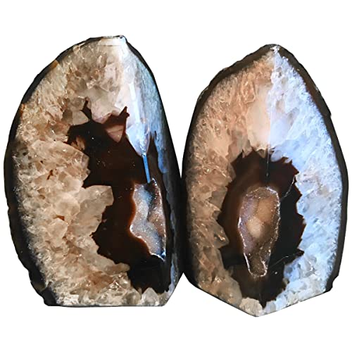AMOYSTONE Agate Bookends Black Geode Book Ends Heavy Duty Bookend Holder Decorative with Rubber Bumpers Small(1 Pair, 2-3 LBS) - Image 1