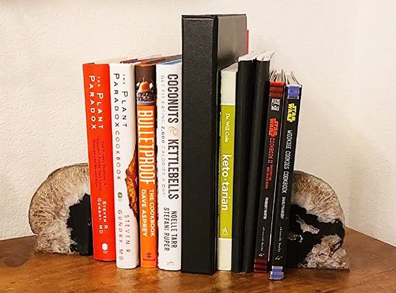 AMOYSTONE Agate Bookends Black Geode Book Ends Heavy Duty Bookend Holder Decorative with Rubber Bumpers Small(1 Pair, 2-3 LBS) - Image 3