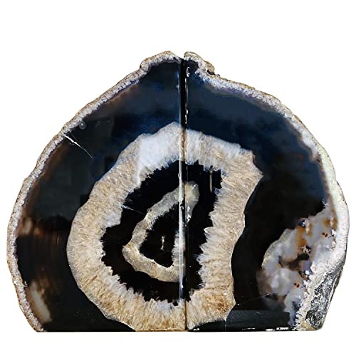 AMOYSTONE Agate Bookends Black Geode Book Ends Heavy Duty Bookend Holder Decorative with Rubber Bumpers Small(1 Pair, 2-3 LBS) - Image 5