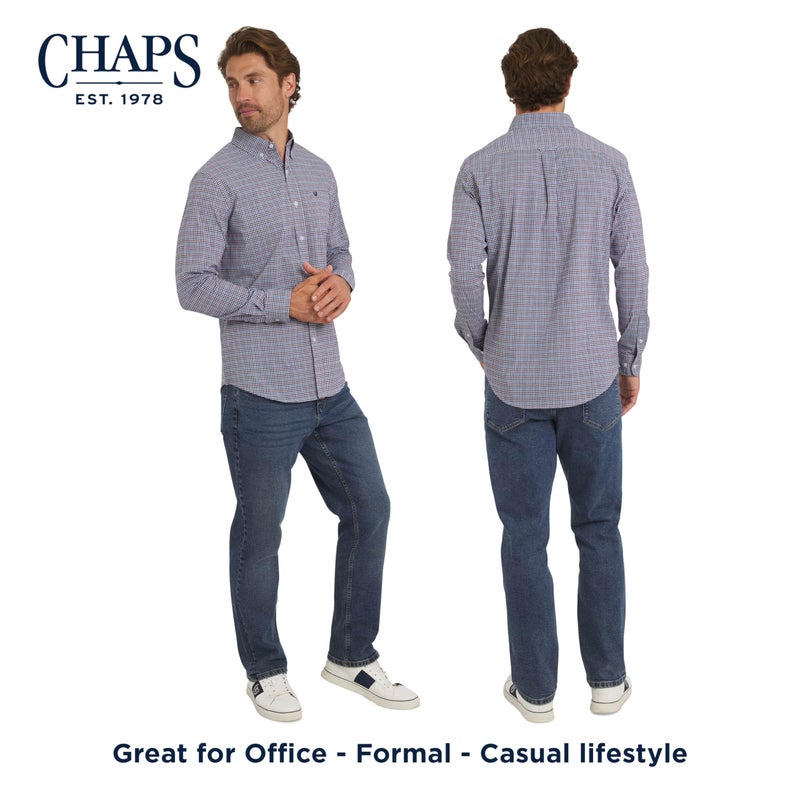 Chaps Men's Classic Fit Long Sleeve Button Down Stretch Poplin Casual Shirt, Stellar, Medium - Image 3