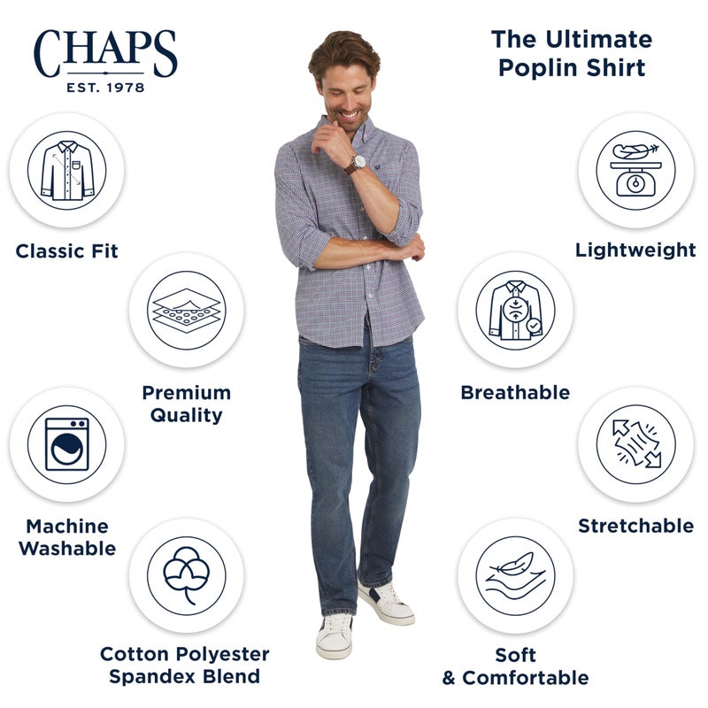 Chaps Men's Classic Fit Long Sleeve Button Down Stretch Poplin Casual Shirt, Stellar, Medium - Image 4