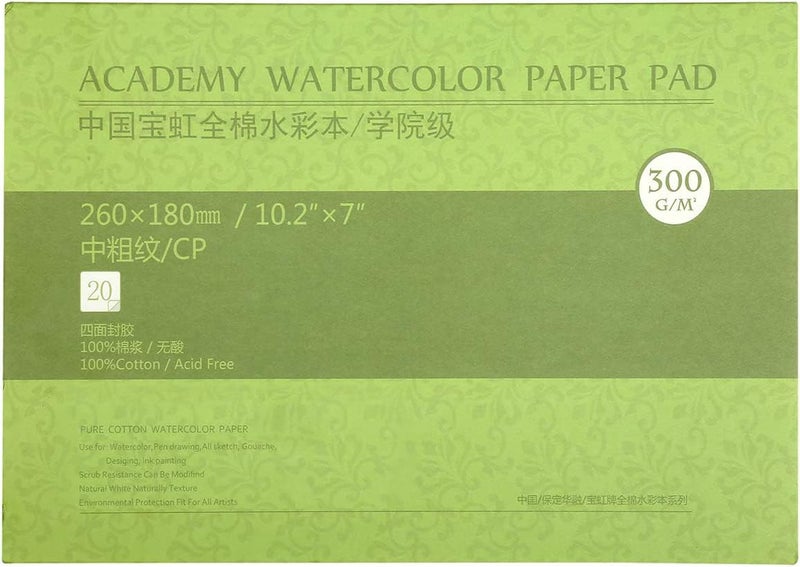 MEEDEN 10X7 Cotton Watercolor Paper Block Textured Surface Watercolor Paper Cold Press 140lb300gsm 20 Sheets for Painting Drawing Wet Mixed Media