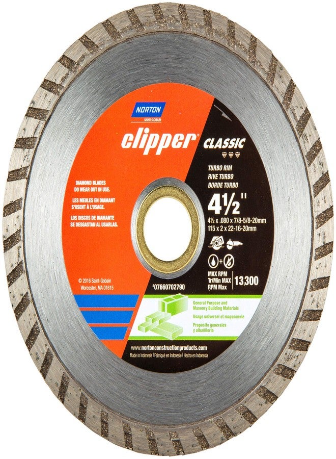 Norton Cut Off Wheel Tile Saw Blade, Clipper Classic Diamond Cutting Wheel, Turbo Rim Cut-Off Type 01, 4.5" Diamond High-Speed Cutting Disc for Tile, Pack of 1 - Image 1