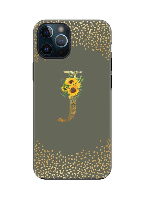 Monogram Tough Series for Apple iPhone 12 Pro Custom Initials Floral Mandala Pattern Tough Pro Dual Layer hybrid PC inner TPU protection Alphabet- J (Olive Green)