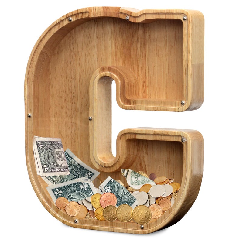 AORCMITN Extra Large Wooden Letter Coin Piggy Bank for Boys Girls Kids Toddler Alphabet C Money Bank InitialC12 - Image 3