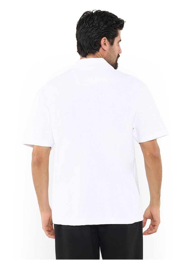 NAUTICA - Textured Regular Fit Premium Cotton Cuban Collar Shirt - Image 1