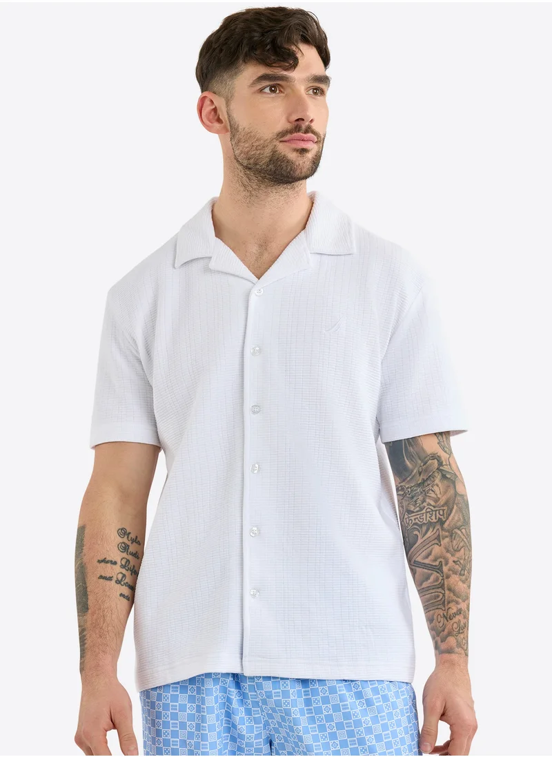 NAUTICA Men's White Short Sleeve Button-Up Shirt – Cotton Classic Breathable Wear All-Day Fit