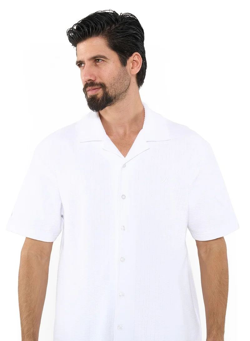 NAUTICA white Textured Regular Fit Premium Cotton Cuban Collar Shirt for Men | Best Price UAE
