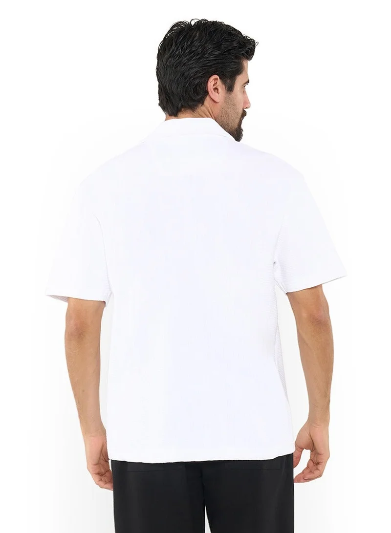 NAUTICA white Textured Regular Fit Premium Cotton Cuban Collar Shirt for Men | Best Price UAE