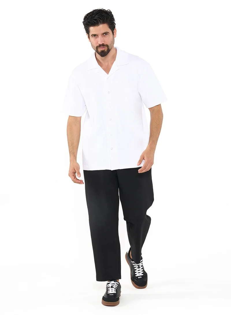 NAUTICA white Textured Regular Fit Premium Cotton Cuban Collar Shirt for Men | Best Price UAE