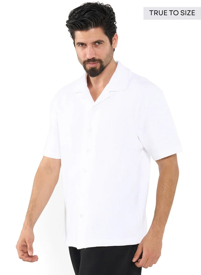 NAUTICA Textured Regular Fit Premium Cotton Cuban Collar Shirt