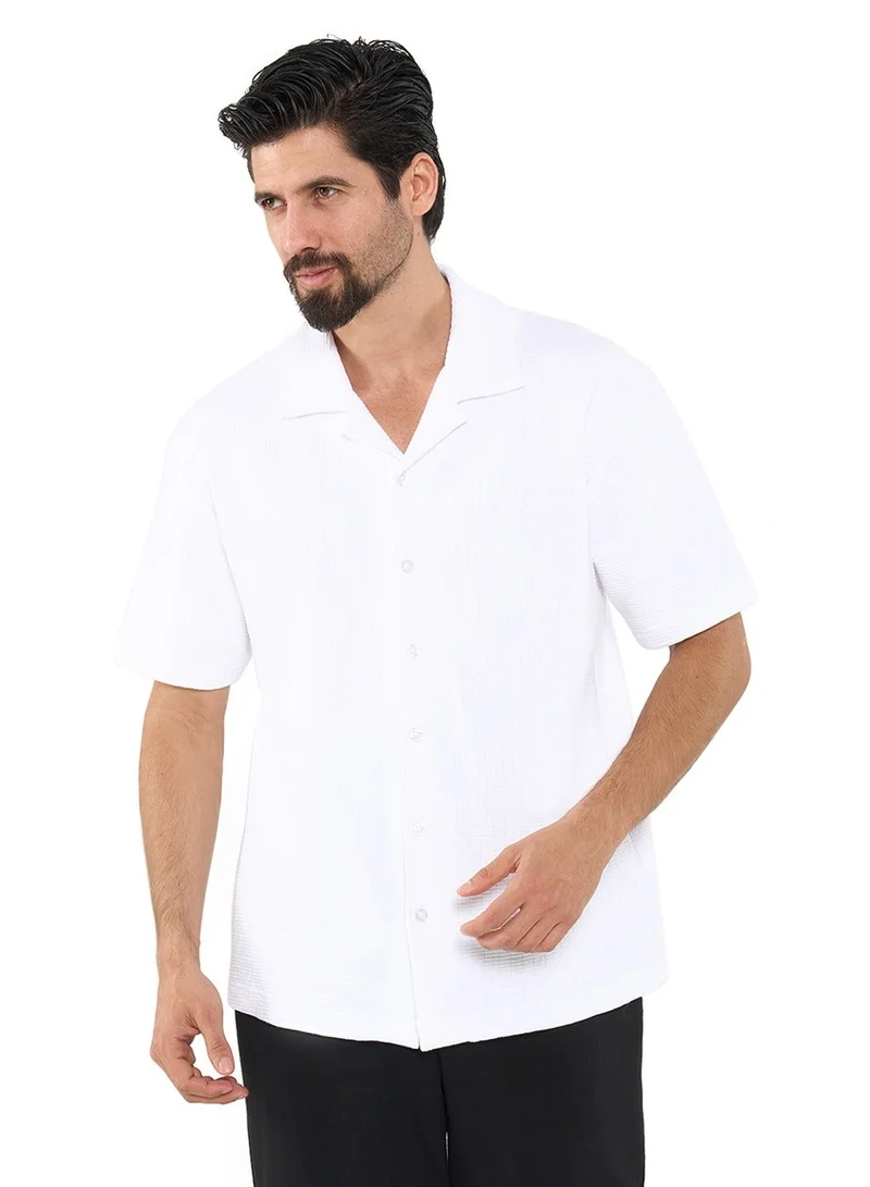 NAUTICA Textured Regular Fit Premium Cotton Cuban Collar Shirt