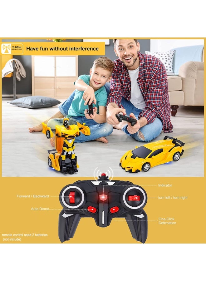 JAJEEK Transformer Remote Controlled Car Toy 1:18 Scale, 2-in-1 Car & Robot with One-Button Transformation, 360° Rotation, Rechargeable RC Toy, Yellow, Ages 3+ - Image 3
