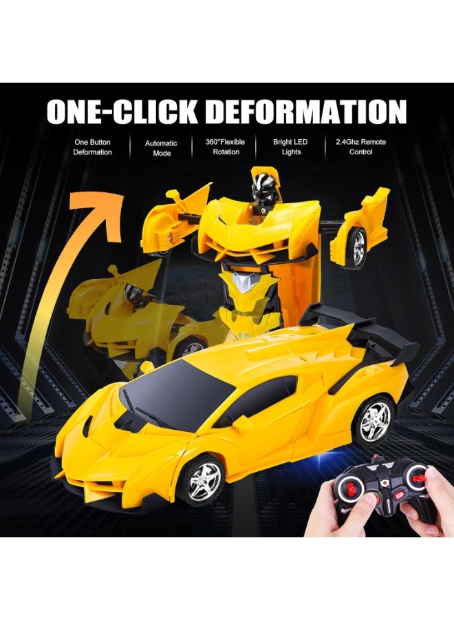 JAJEEK Transformer Remote Controlled Car Toy 1:18 Scale, 2-in-1 Car & Robot with One-Button Transformation, 360° Rotation, Rechargeable RC Toy, Yellow, Ages 3+ - Image 5