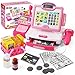 BAODLON Play Calculator Cash Register Toy Gift for Kids Girls Age 3 4 5 6 7 8 Year Old 57 Pcs Pink Pretend Grocery Store Playset Incl Microphone Credit Card Scanner Fake Food Play Money for Kids - Image 4