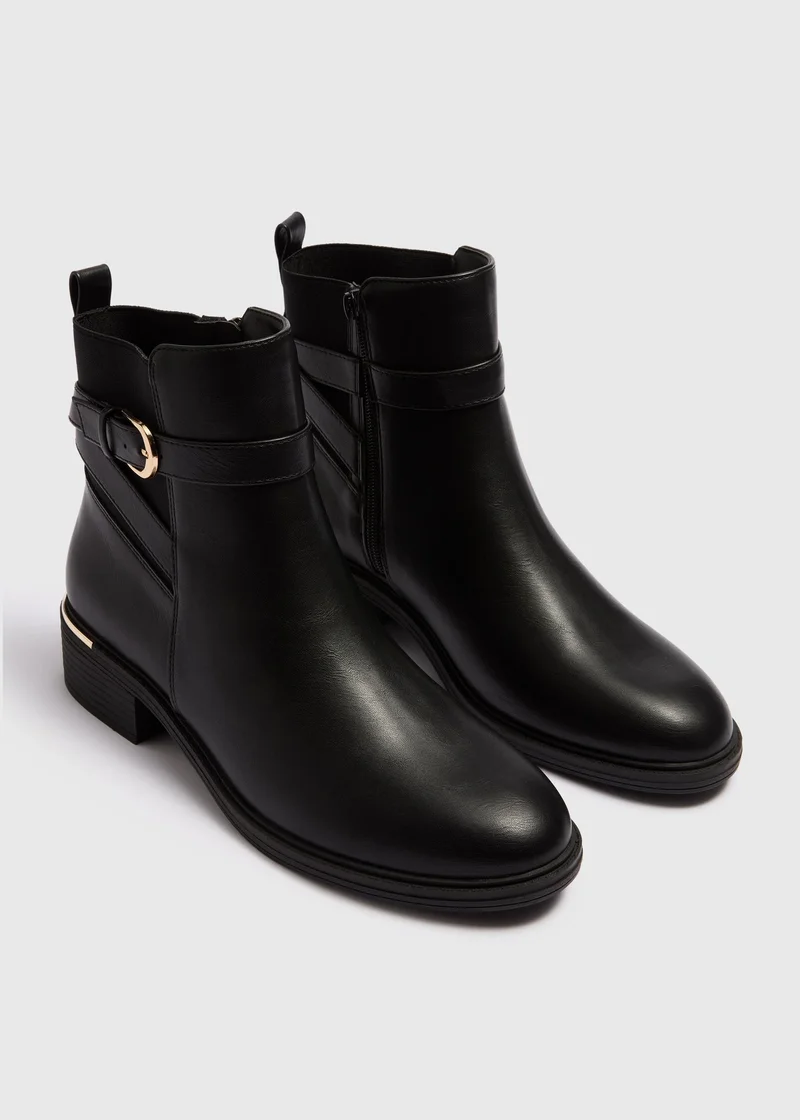 Matalan Black Gold Buckle Heeled Boots