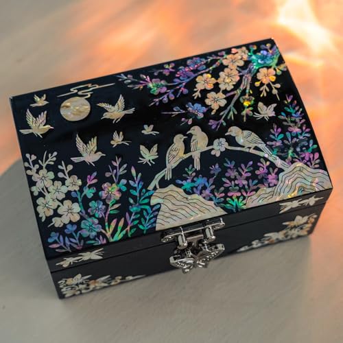 February Mountain Mother of Pearl Small Jewelry Ring Box Gifts for best friends women Thank you gifts mom birthday gifts Friendship Women Gifts Trinkets Keepsake Treasure box BlackBirds - Image 3