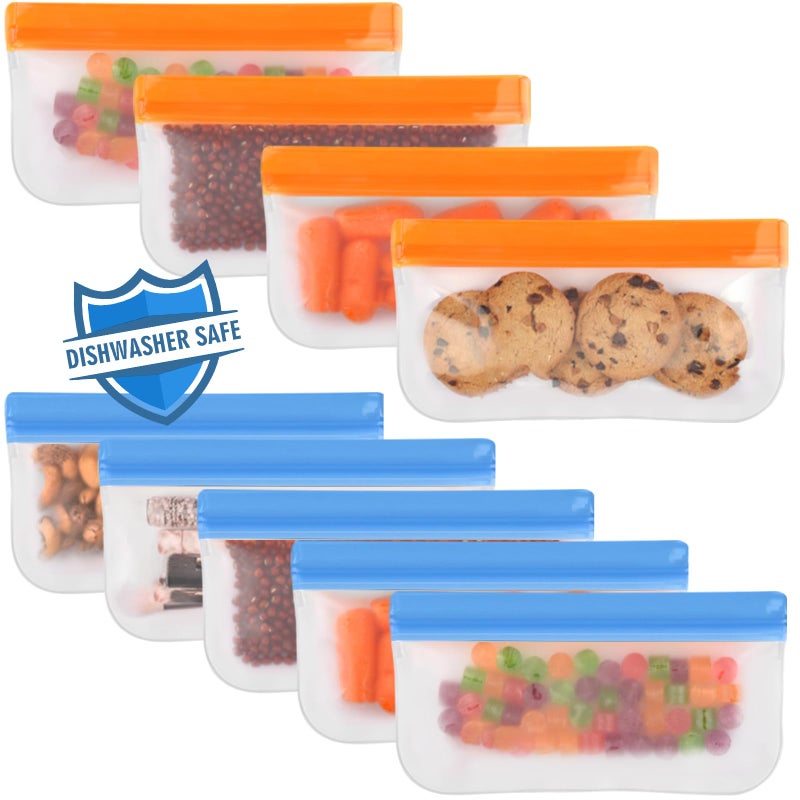 Lerine Reusable Snack Bags Dishwasher Safe 9 Pack Reusable Bags Silicone Extra Thick Leak-proof Reusable Food Storage Bags for Candy  Snack  Sandwich  Cereal  Travel Items  Home Organization - Image 1