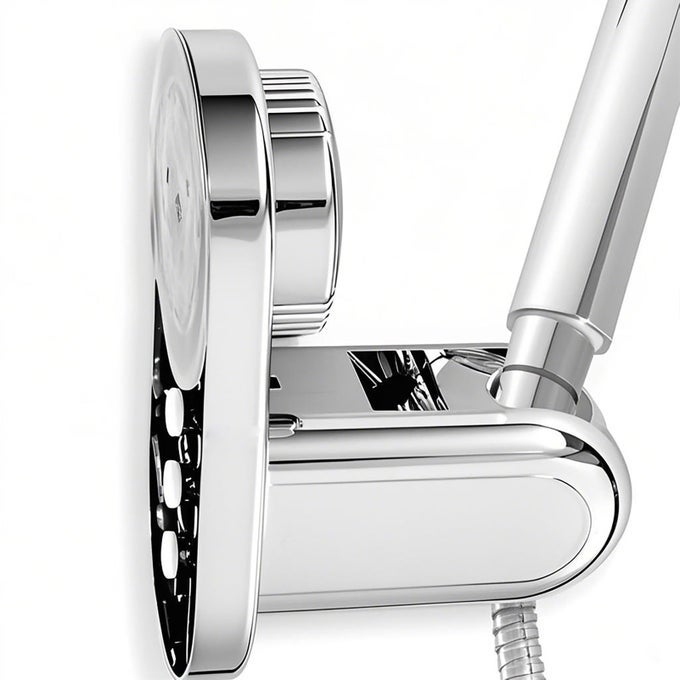 HANDHELD SHOWER HEAD HOLDER 5 POSITIONS ADJUSTABLE 90 DOWNWARDS ADHESIVE WALL MOUNT FITS LARGE SHOWERHEAD WIDER SLOT FOR UNIVERSAL FITS POLISHED CHROME
