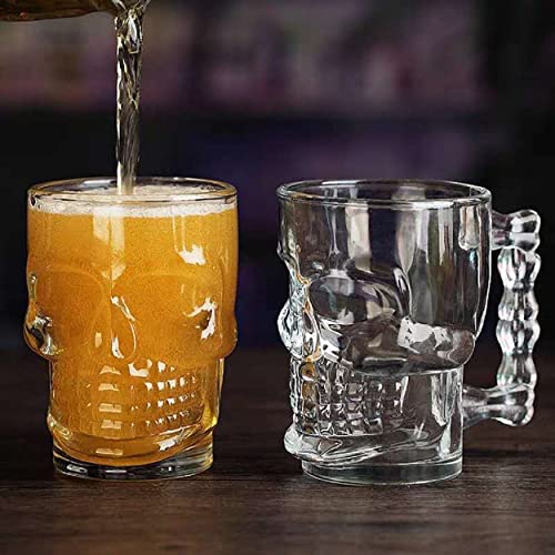 TIENER Skull Design Glass Beer Mugs | 520 ml, Pack of 6 | Glass Mugs with Fancy Handle for Home Dining Table (6, Skull Beer Mug 520ML) - Image 3