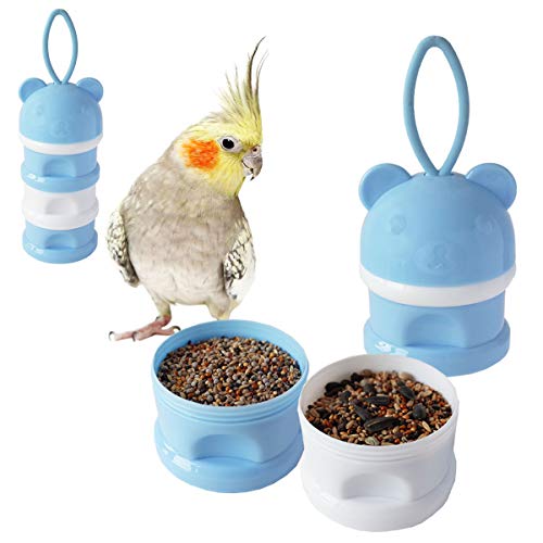 FOIBURELY Portable Bird Feeder Cups Bird Food Water Treat Box Parrot Food Storage Container，Pet Travel Feeder(Blue) - Image 1