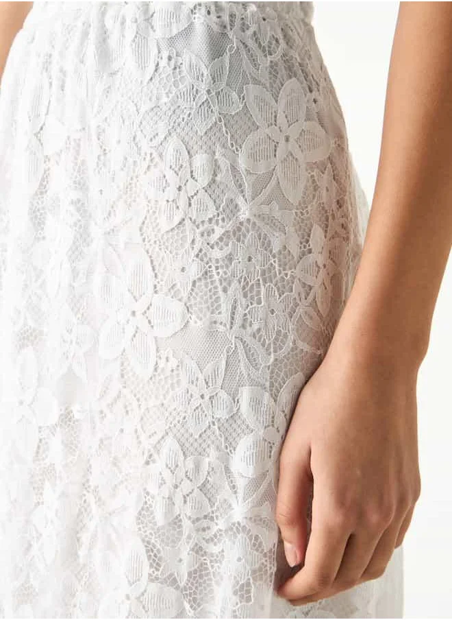 2Xtremz 2Xtremz Lace Textured A-Line Midi Skirt with Elasticated Waistband