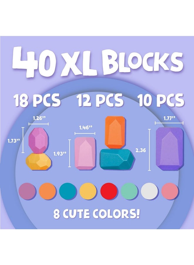 BUNMO - Stacking Rocks 40Pcs | Safe For Ages 1+ | Montessori Toys For 1 Year Old | Wooden Stacking Blocks For Kids 1+ | Stimulating Creative & Imaginative Play | Sensory Toddler Toys - Image 1