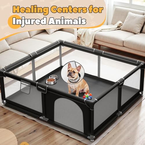 Gimars 50x50x26 Inches Puppy Playpen with Gate, Dog Playpen for Puppies or Small Dogs, Sturdy Safety Dog Fence Pet Playpen with Thickened Fabric, High-Strength Nylon Wire Mesh for Indoor & Outdoor,Washable - Image 2