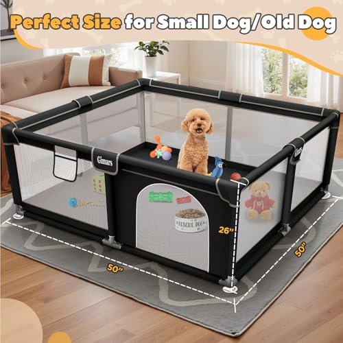 Gimars 50x50x26 Inches Puppy Playpen with Gate, Dog Playpen for Puppies or Small Dogs, Sturdy Safety Dog Fence Pet Playpen with Thickened Fabric, High-Strength Nylon Wire Mesh for Indoor & Outdoor,Washable - Image 3