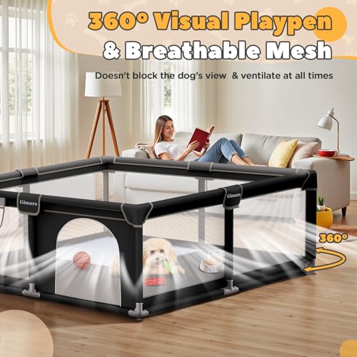 Gimars 50x50x26 Inches Puppy Playpen with Gate, Dog Playpen for Puppies or Small Dogs, Sturdy Safety Dog Fence Pet Playpen with Thickened Fabric, High-Strength Nylon Wire Mesh for Indoor & Outdoor,Washable - Image 5