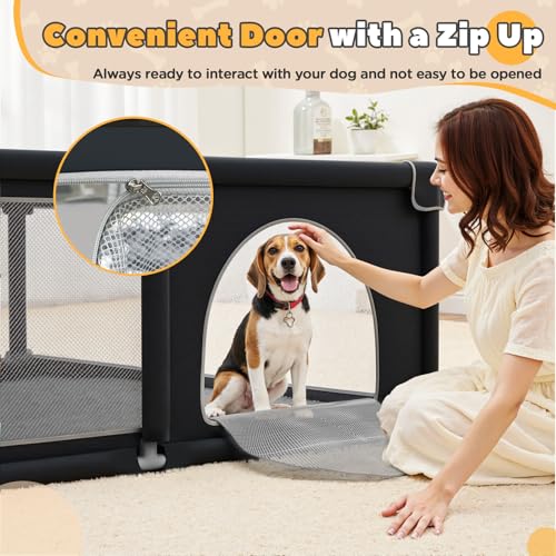 Gimars 50x50x26 Inches Puppy Playpen with Gate, Dog Playpen for Puppies or Small Dogs, Sturdy Safety Dog Fence Pet Playpen with Thickened Fabric, High-Strength Nylon Wire Mesh for Indoor & Outdoor,Washable - Image 4