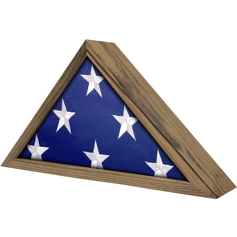 ASmileIndeep Flag Display Case  5 x 95 Funeral  Military Flag Shadow Box with HD Tempered Glass and Wall Mount Folded Triangle Flag Holder Frame for Veterans Rustic Wood