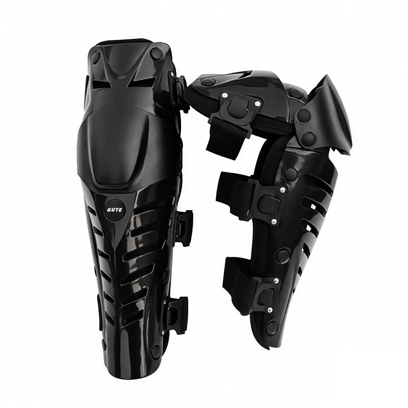 Gute Knee Pads, Black Adjustable Long Leg Sleeve Gear Crashproof Nonslip Protective Shin Guards for Motorcycle Mountain Biking-1 Pair
