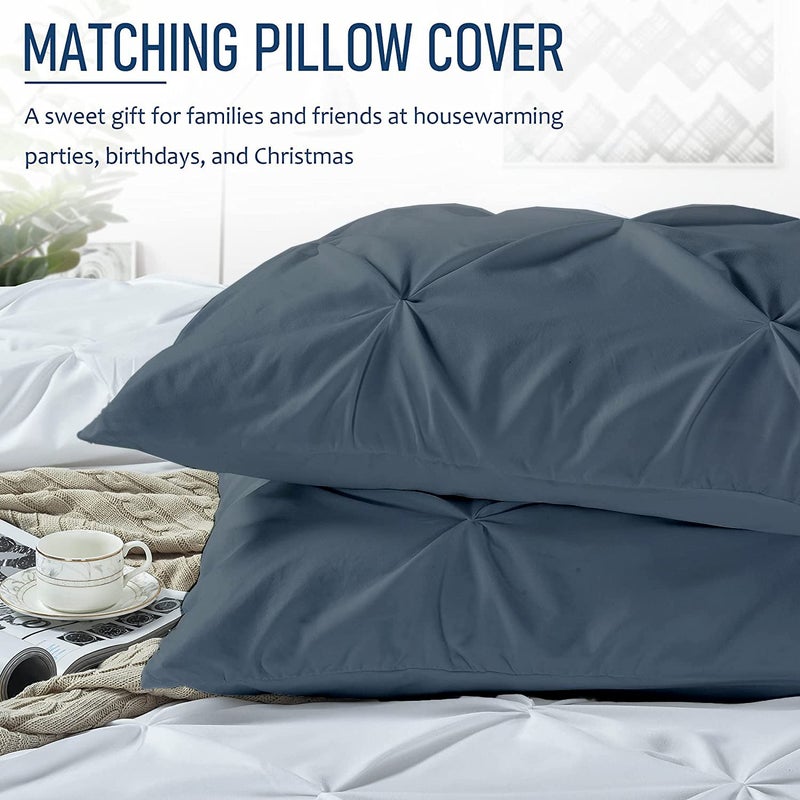 Crown Collection 1000-TC Hypoallergenic Ultra Soft Design 100% Egyptian Cotton Pinch Plated Duvet Cover with Zipper Colser & 2pcs Pillow Case Set (California King 98""x104""  Steal Blue) - Image 2
