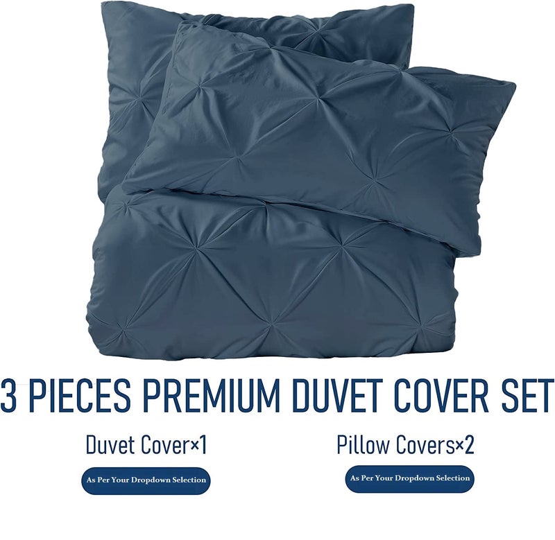 Crown Collection 1000-TC Hypoallergenic Ultra Soft Design 100% Egyptian Cotton Pinch Plated Duvet Cover with Zipper Colser & 2pcs Pillow Case Set (California King 98""x104""  Steal Blue) - Image 5