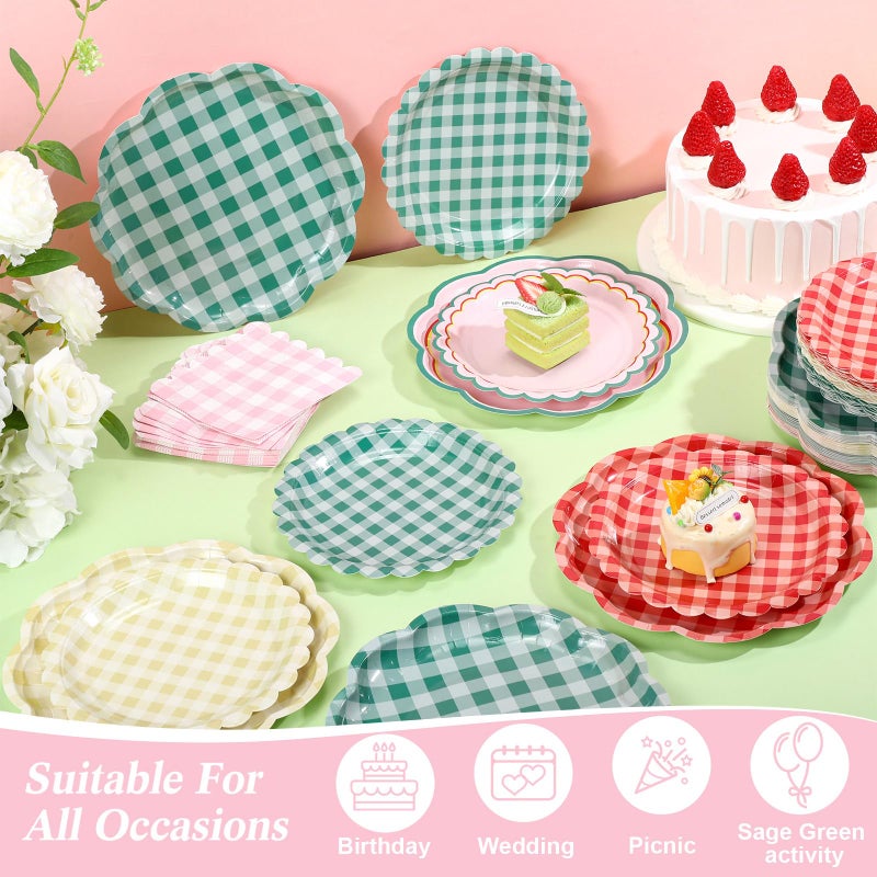 Skybooly 144 Pcs Gingham Party Decorations Tableware for 48 Guests Gingham Plates and Napkins Sets Disposable Party Decor Dinnerware for Bridal Baby Shower Wedding - Image 3