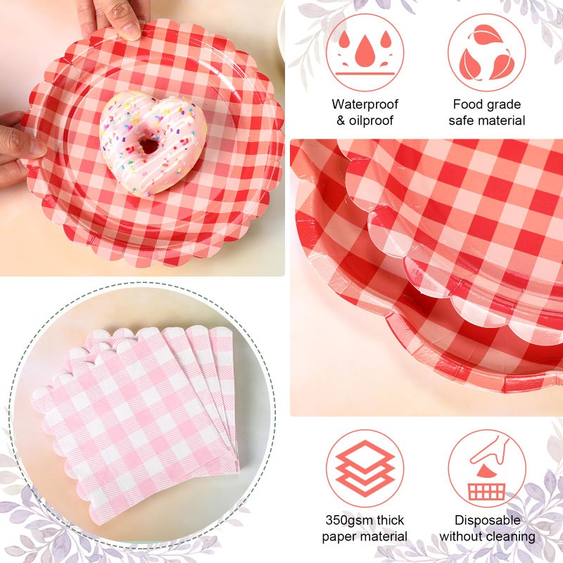 Skybooly 144 Pcs Gingham Party Decorations Tableware for 48 Guests Gingham Plates and Napkins Sets Disposable Party Decor Dinnerware for Bridal Baby Shower Wedding - Image 2