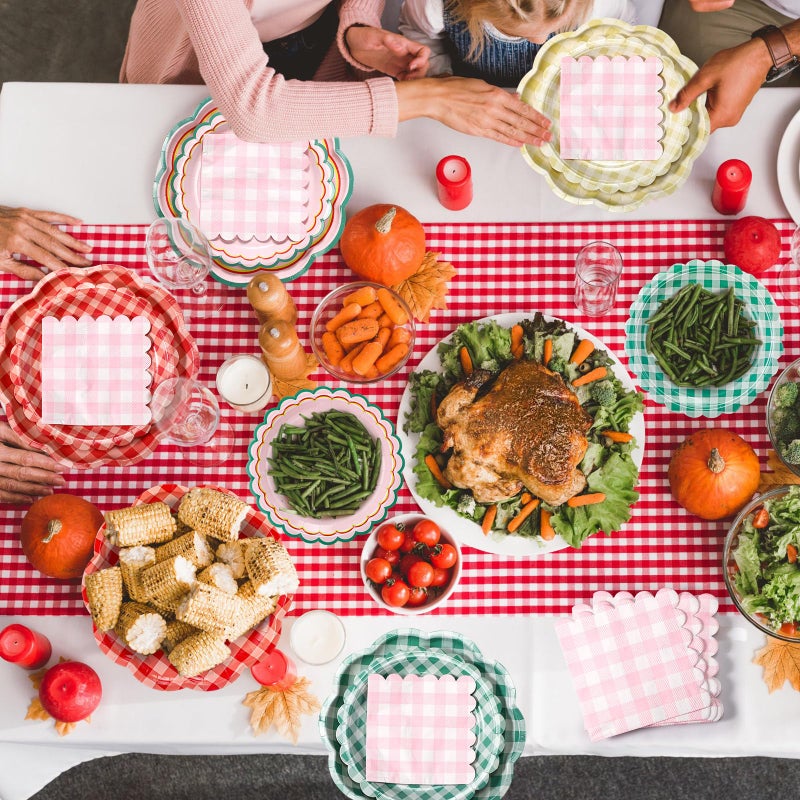 Skybooly 144 Pcs Gingham Party Decorations Tableware for 48 Guests Gingham Plates and Napkins Sets Disposable Party Decor Dinnerware for Bridal Baby Shower Wedding - Image 4