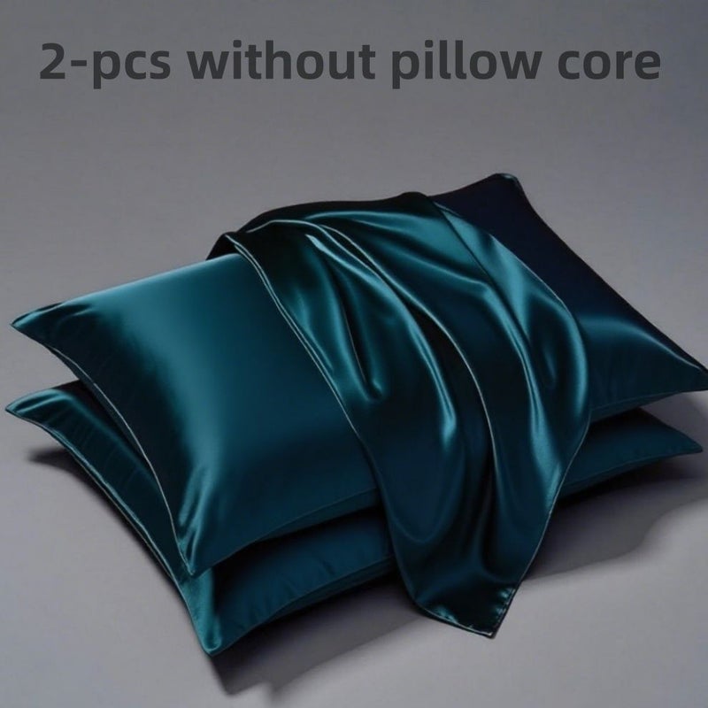 Purple Set Of 2 Satin Pillowcases Soft Breathable Polyester Smooth Queen Size - Image 5