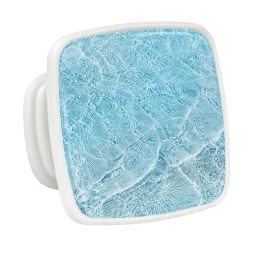 LORVIES 4 Pack 12 Ocean Decorative Cabinet Knobs ABS Glass Square White Single Hole Dresser Drawer Door Handles Pulls for Home Kitchen Bedroom Blue Water Wave - Image 1