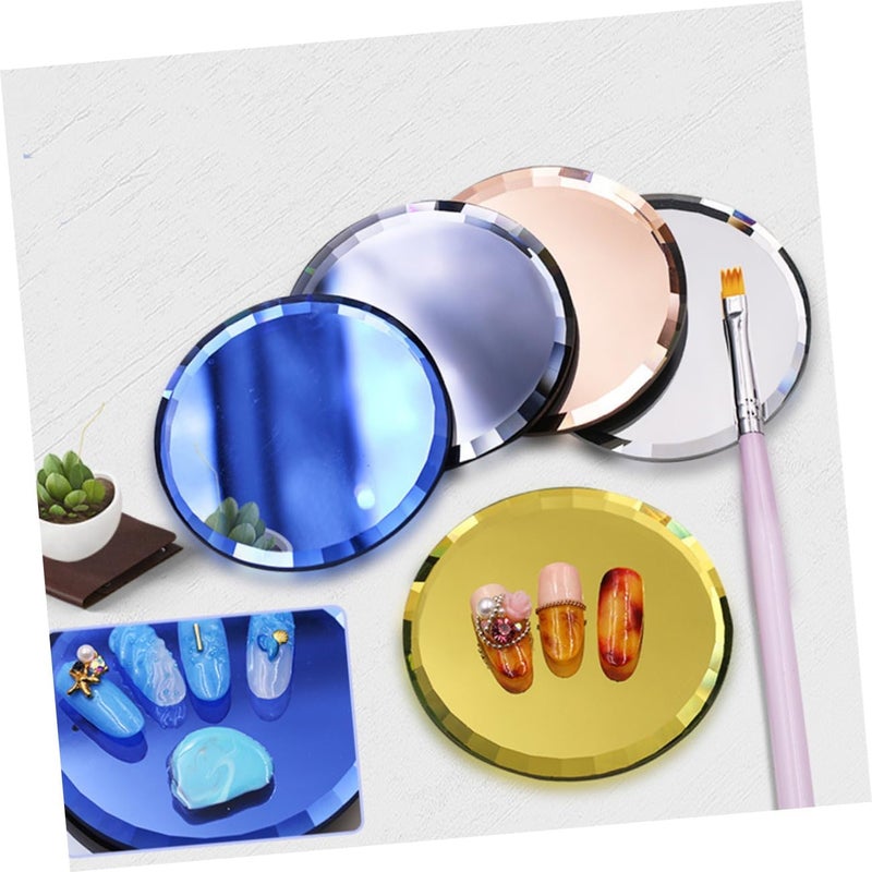 Healeved Nail Art Palette with Mirror Round Mixing Tray for Manicure Includes Blue Yellow Black White and Colors Nail Salons and Beginners - Image 4