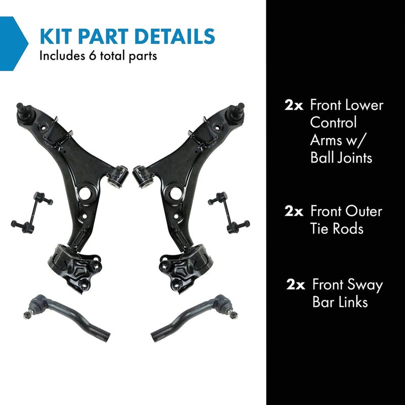 TRQ Front Steering & Suspension Kit Control Arm with Ball Joint Sway Bar Stabilizer Link Tie Rod Compatible with 2007-2014 Ford Edge 2007-2015 Lincoln MKX - Image 2