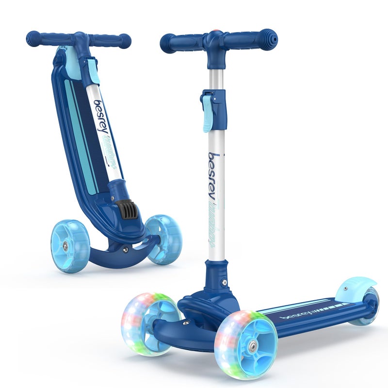besrey Kick Scooter for Kids Ages 3-10, 3-Wheel Folding Scooter with Adjustable Height, LED Light Wheels, Extra Wide Deck for Outdoor Activities - Image 1