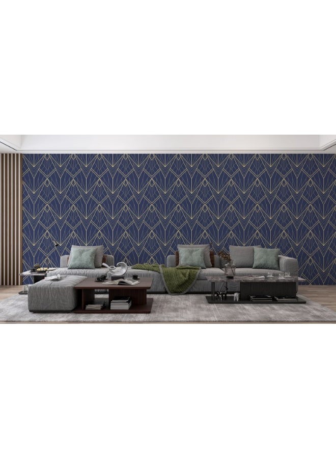 Home Gallery Abstract Blue Art Deco Seamless Pattern
 Fabric Wallpaper Covers An Area ​​Up To 4.2Mx3M With Adhesive  And Smoothing Tool - Image 5