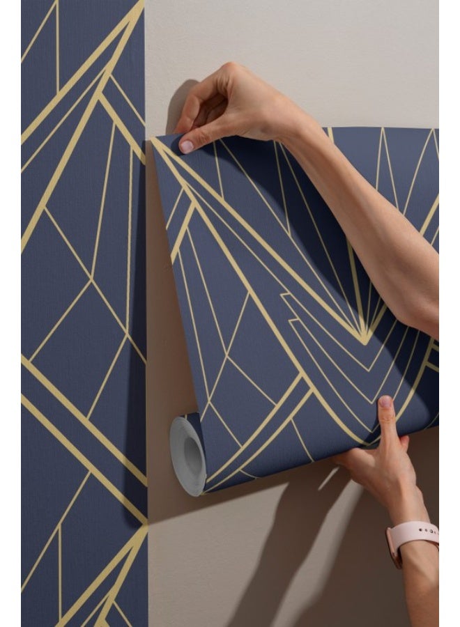 Home Gallery Abstract Blue Art Deco Seamless Pattern
 Fabric Wallpaper Covers An Area ​​Up To 4.2Mx3M With Adhesive  And Smoothing Tool - Image 3